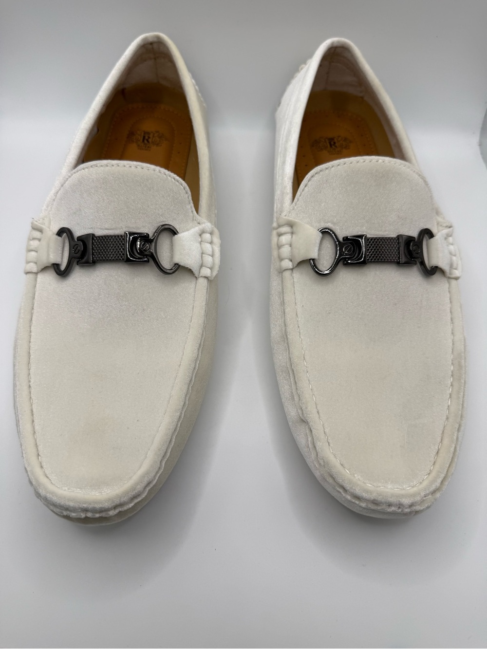 Men's velvet Bit Loafers in Cream with Gunmetal Hardware